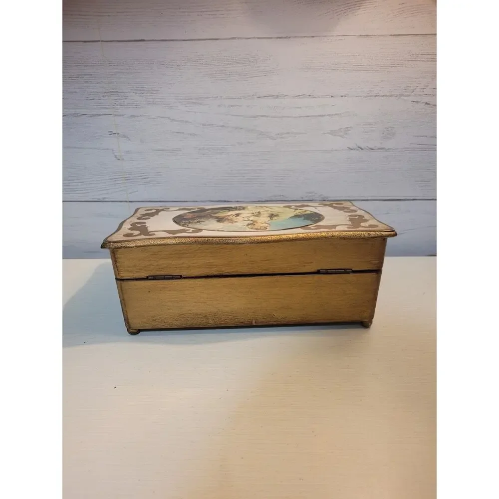 VINTAGE ITALIAN STYLE TOLE FLORENTINE WOOD JEWELRY MUSIC BOX - JAPAN